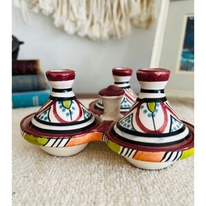 Handcrafted Mini Moroccan Tajine Spice/Sauce Holder Triple Set (3688)